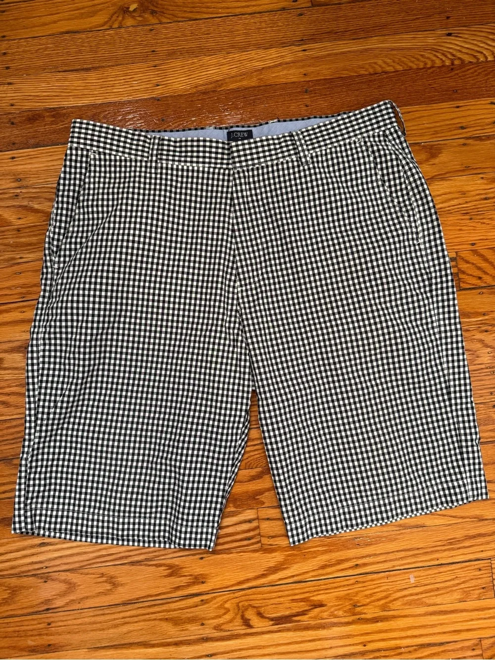 J. Crew Men's 34W Black and White Gingham Flat Front Shorts